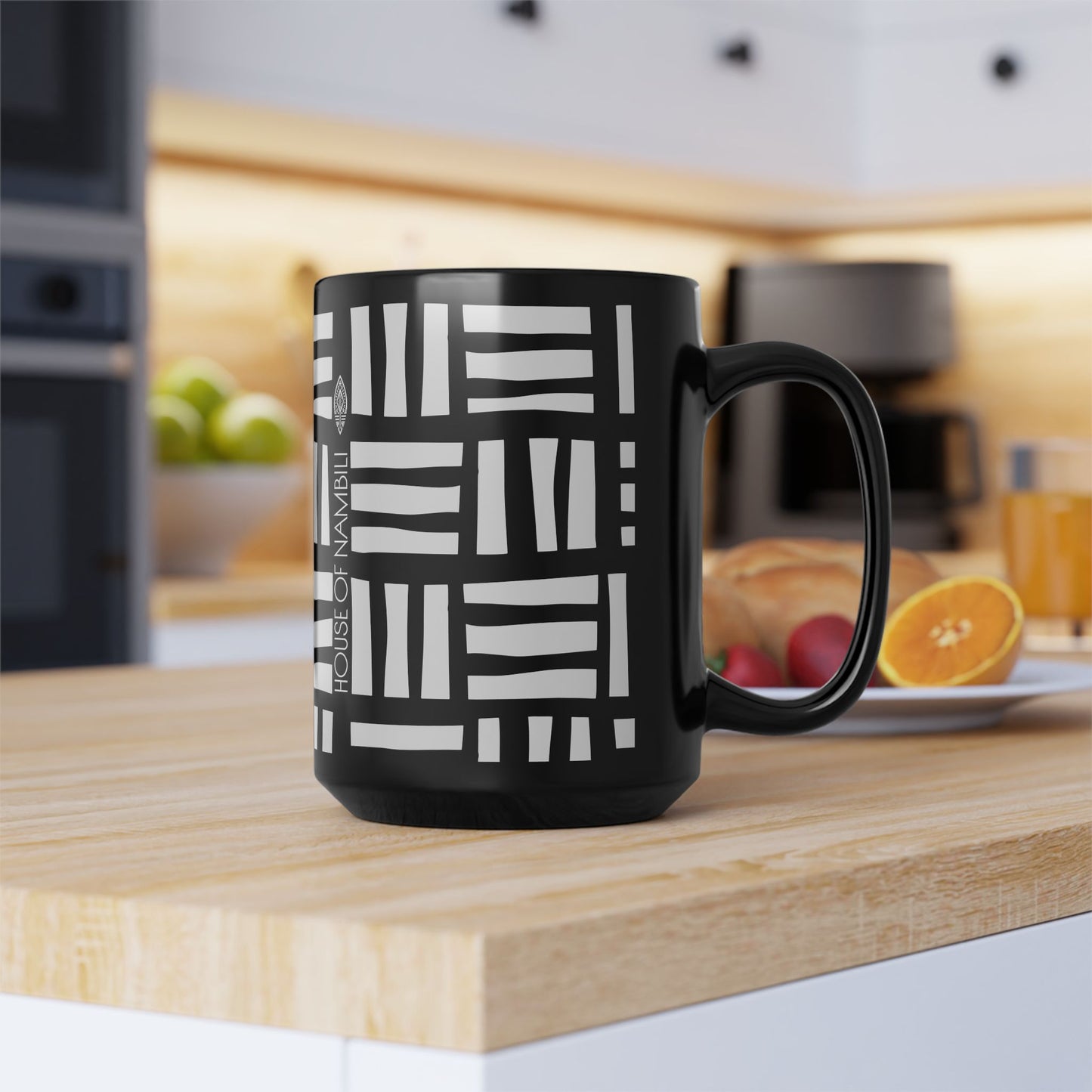 Wealth & Luxury Ceramic Mug – 15oz Black Mug with Adinkra Symbol Design