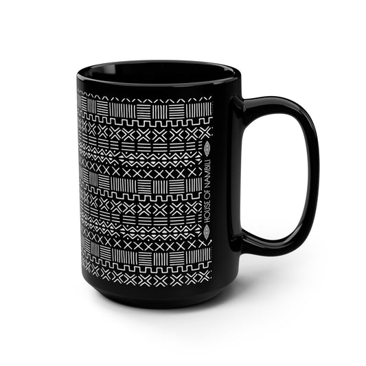 Geometric Malian Mud Cloth 15oz Black Mug #1