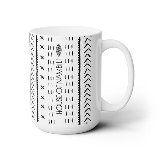 Geometric Malian Signature Mud Cloth 15oz White Mug – Afrocentric Coffee & Tea Mug