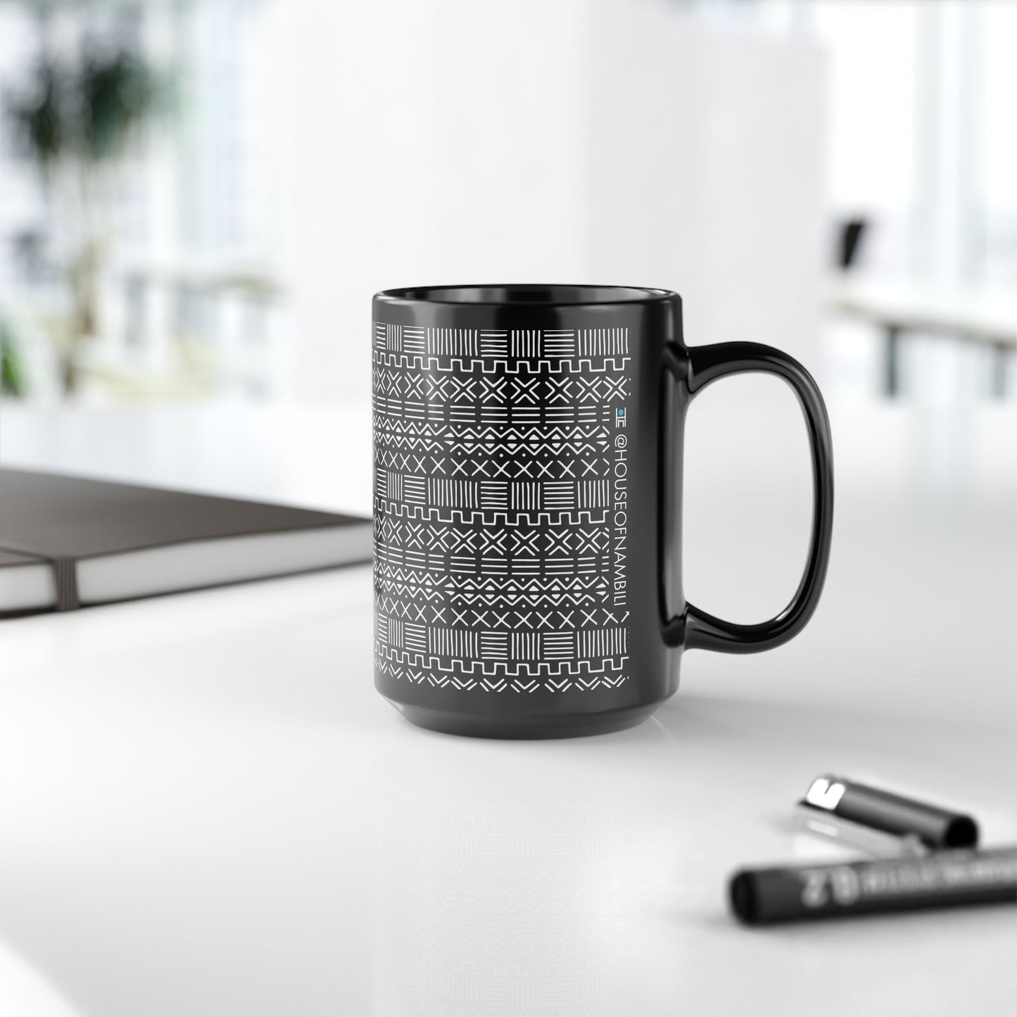 Geometric Malian Mud Cloth 15oz Black Mug #1