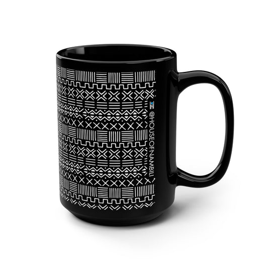 Geometric Malian Mud Cloth 15oz Black Mug #1
