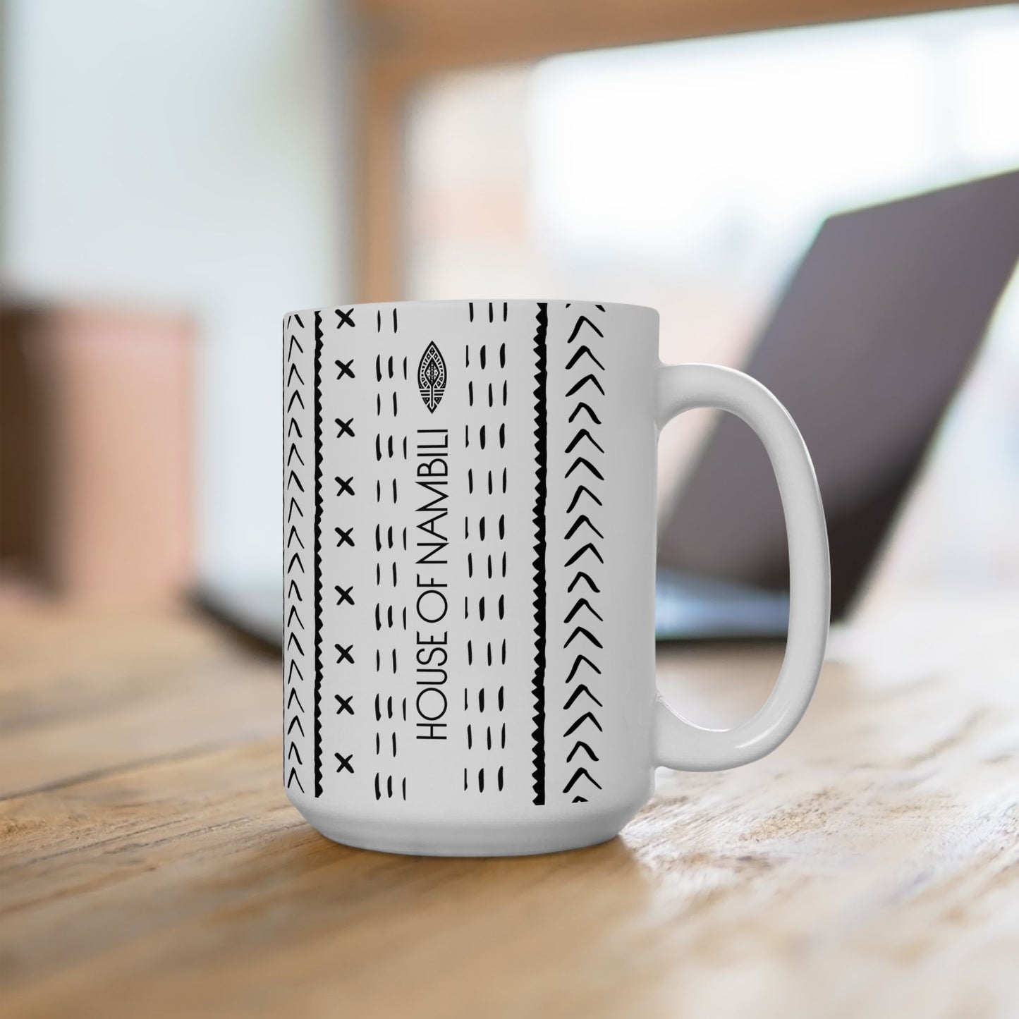 Geometric Malian Signature Mud Cloth 15oz White Mug – Afrocentric Coffee & Tea Mug