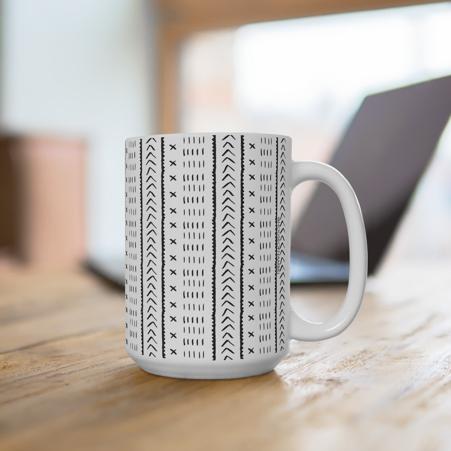 Geometric Malian Signature Mud Cloth 15oz White Mug – Afrocentric Coffee & Tea Mug