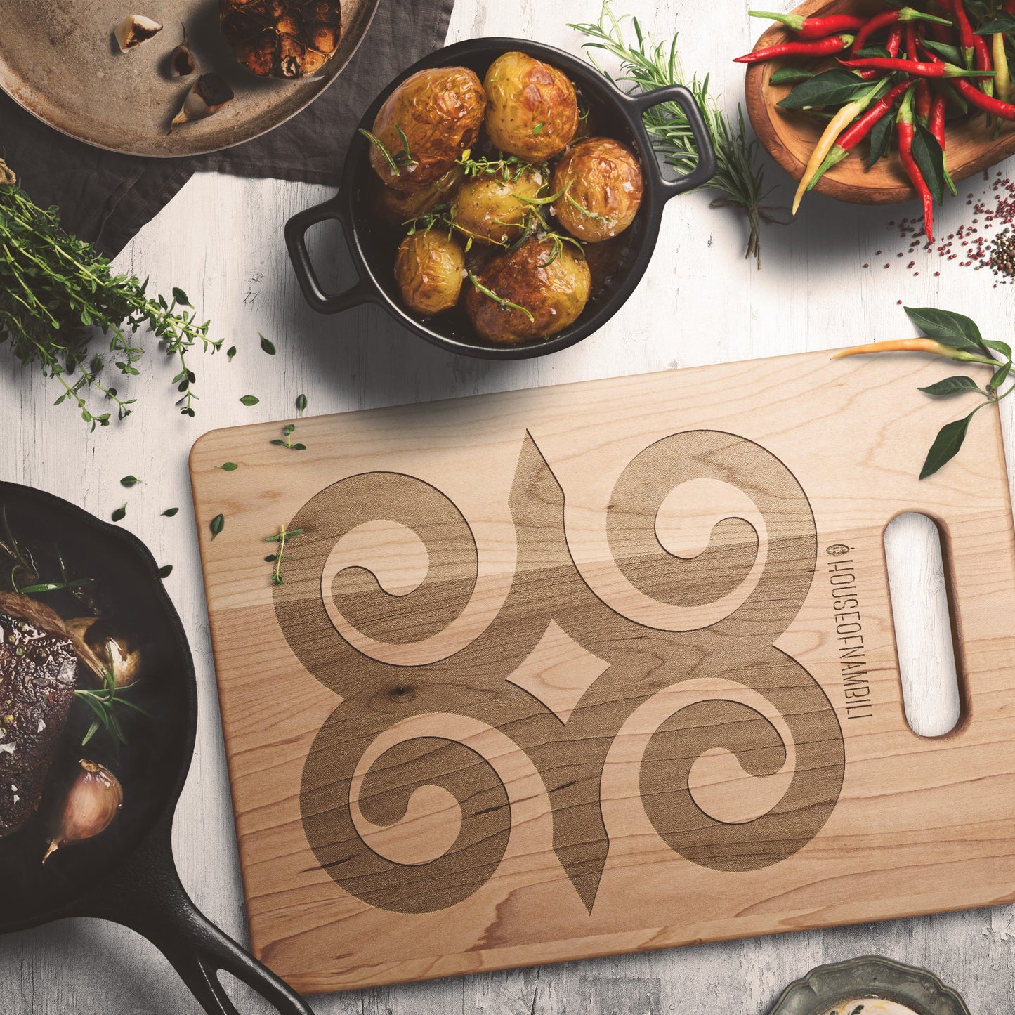 HoN Adinkra Maple Cutting Board - Strength & Humility