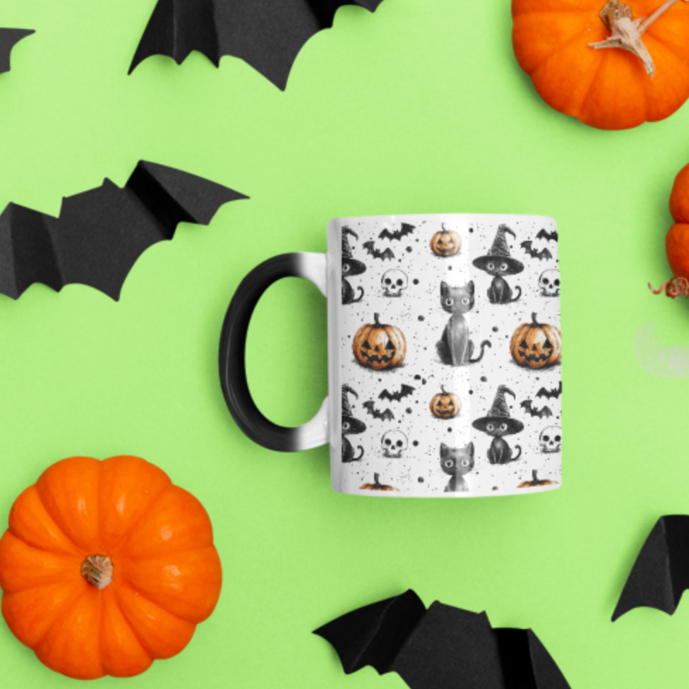Halloween Mug - Spooky Pumpkin and Cats Design
