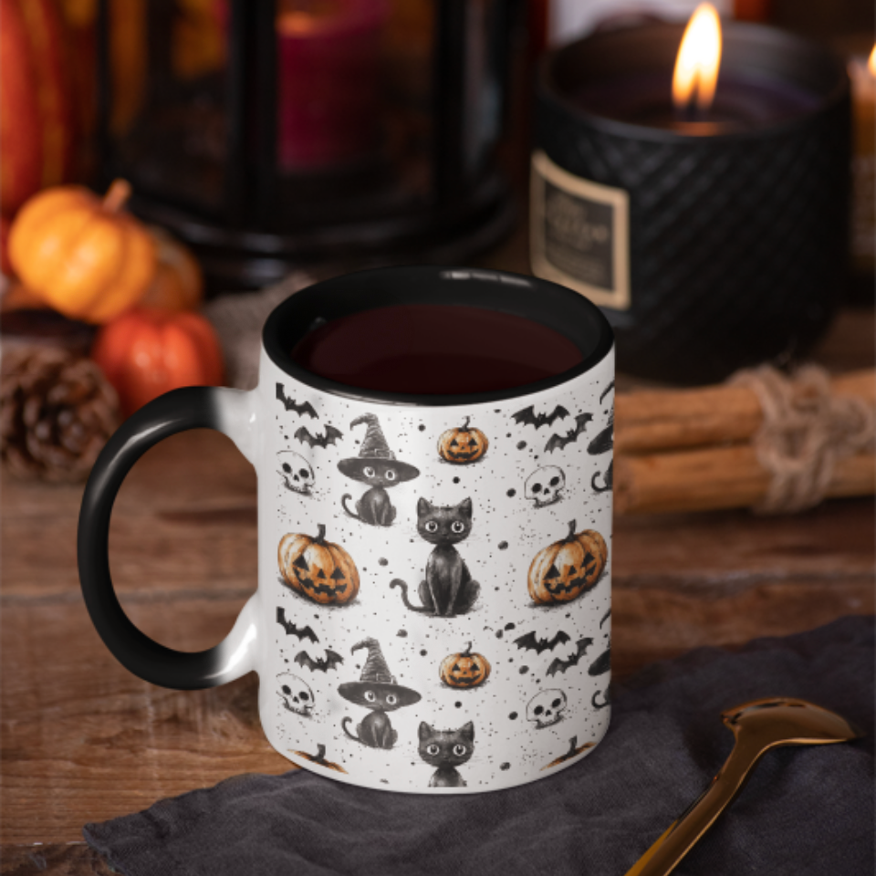 Halloween Mug - Spooky Pumpkin and Cats Design