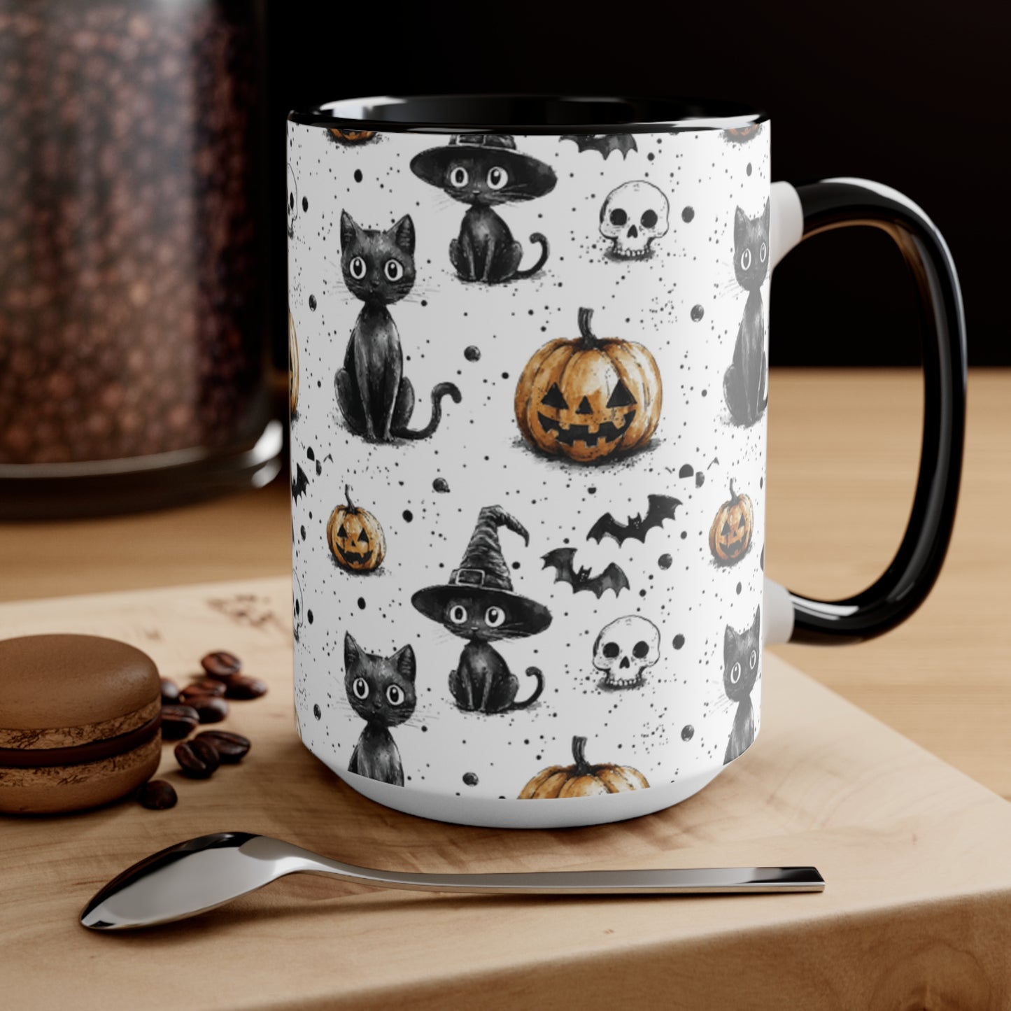 Halloween Mug - Spooky Pumpkin and Cats Design