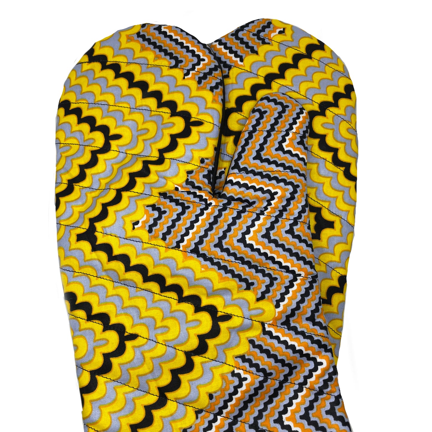 African Print Oven-mitt Set - Yellow/Orange/Silver/Black - House Of Nambili