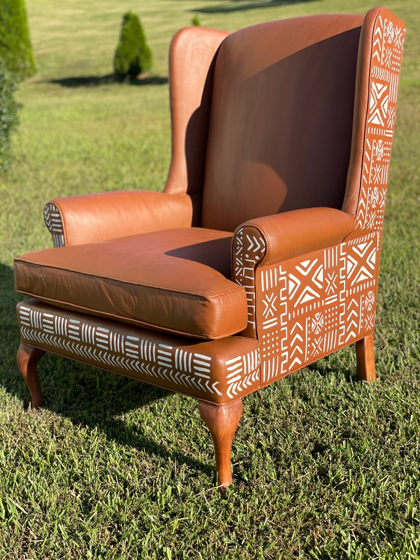 Afro-Luxe Hand Painted Faux Leather Wingback Chair