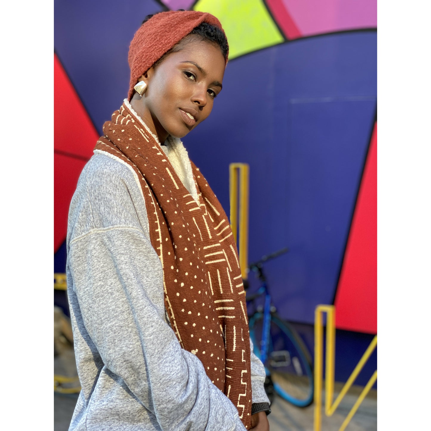 Nambili 'Isabis' Mud Cloth Scarf - Cream & Rust - House Of Nambili