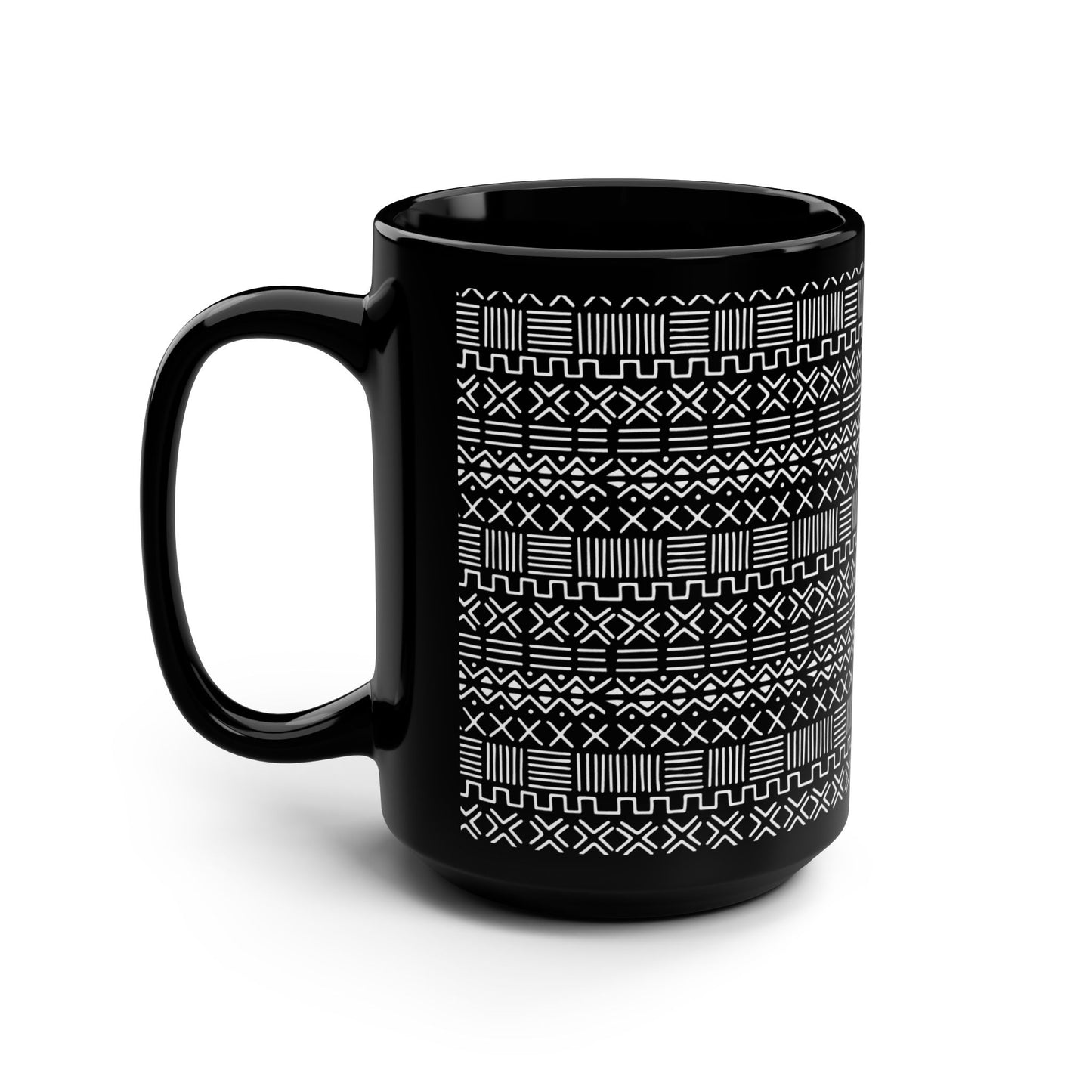 Geometric Malian Mud Cloth 15oz Black Mug #1