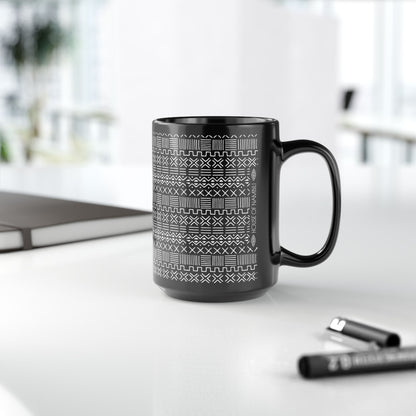 Geometric Malian Mud Cloth 15oz Black Mug #1