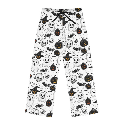 Halloween Unisex Pajama Pants with Spooky Pumpkins, Ghosts & Skulls