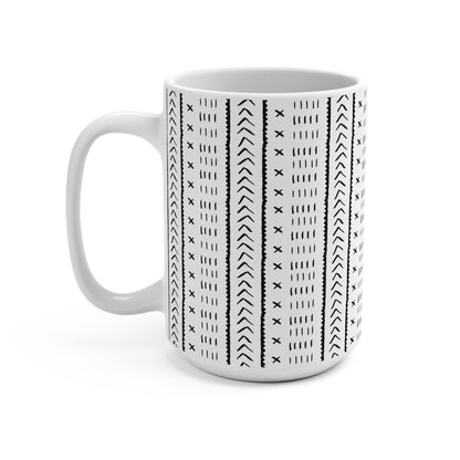 Geometric Malian Signature Mud Cloth 15oz White Mug – Afrocentric Coffee & Tea Mug