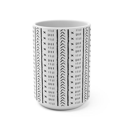 Geometric Malian Signature Mud Cloth 15oz White Mug – Afrocentric Coffee & Tea Mug