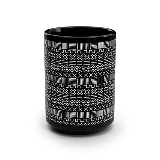 Geometric Malian Mud Cloth 15oz Black Mug #1