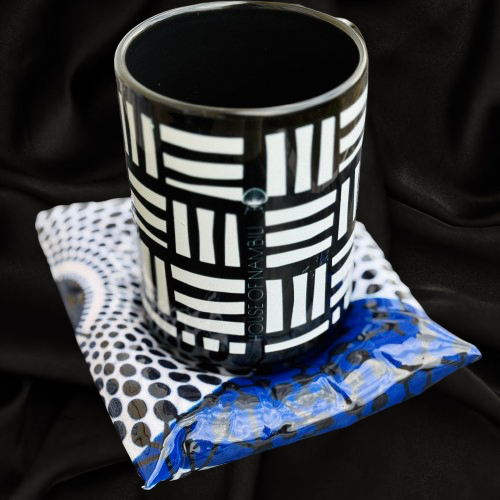 Nambili Pillow Stone - Blue/Black/White