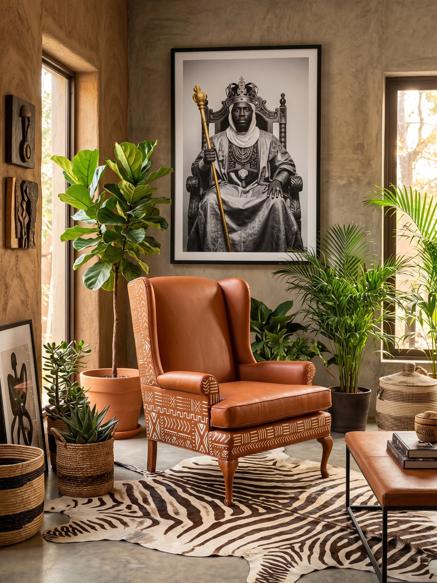 Afro-Luxe Hand Painted Faux Leather Wingback