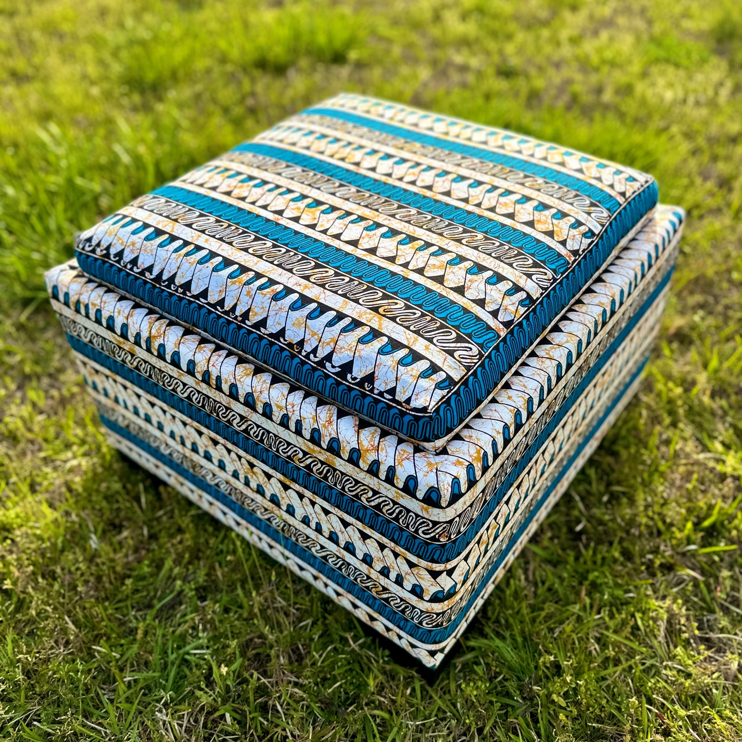 African Fusion Upholstered Storage Ottoman with Serving Tray