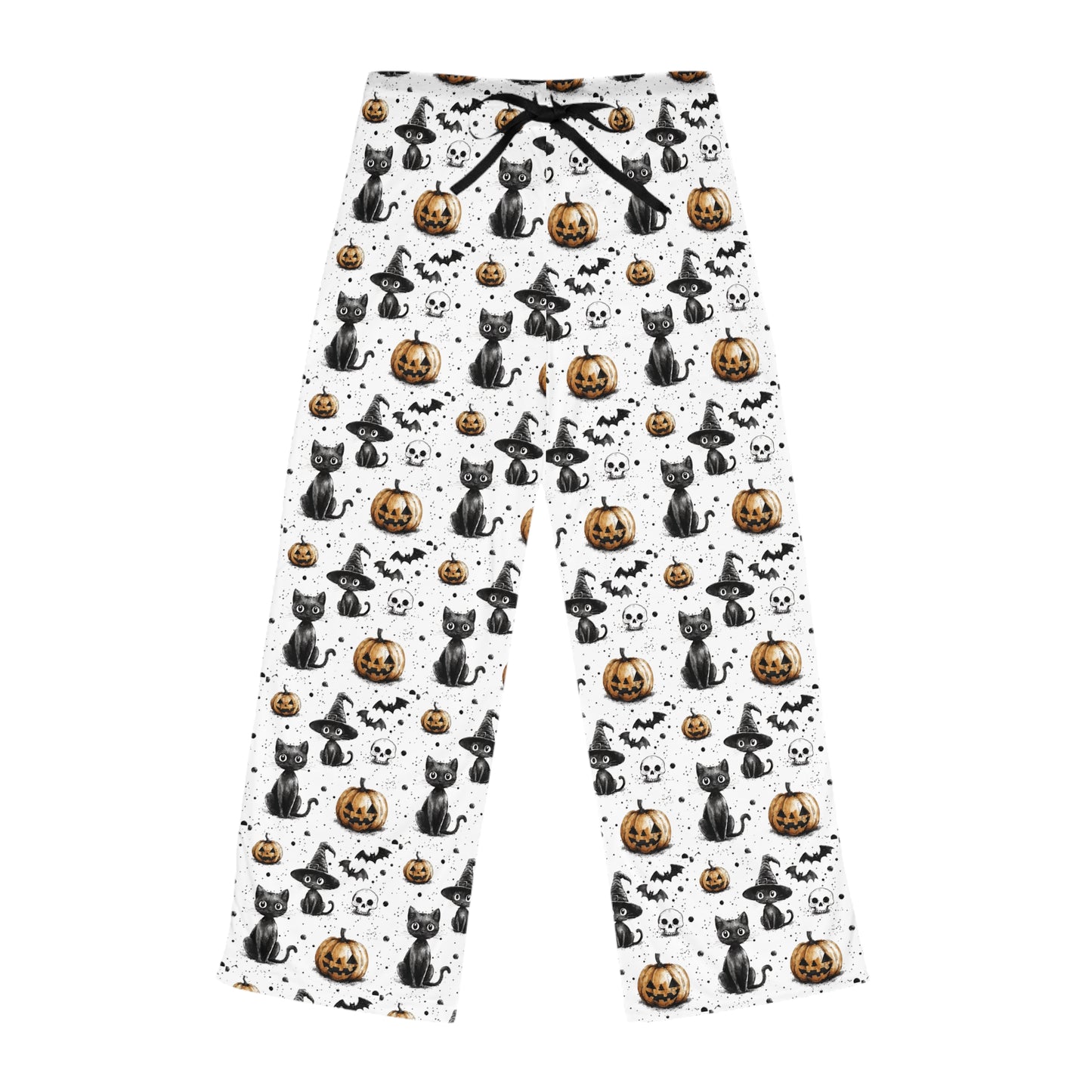 Halloween Women's Pajama Pants with Spooky Pumpkins and Cats