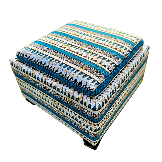 African Fusion Upholstered Storage Ottoman with Serving Tray