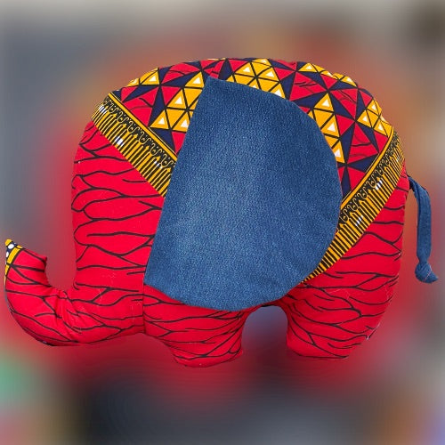 Ngozi Elephant Pillow - Red/Navy/Gold - House Of Nambili