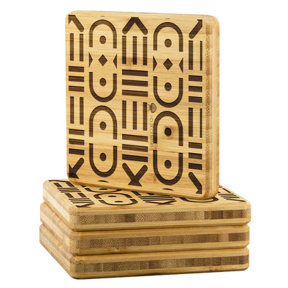 4pc Bamboo Coaster Set - A - House Of Nambili
