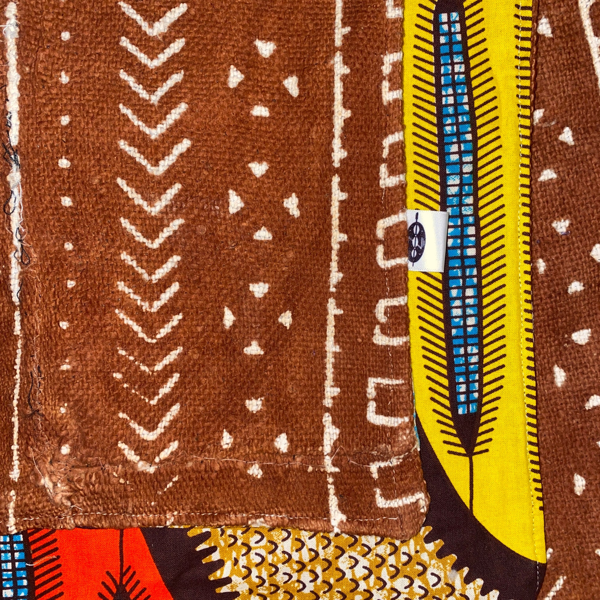 Nambili 'Isabis' Ankara Wax Print & Rust MudCloth Scarf - Rust/Cream/Orange/Brown - House Of Nambili