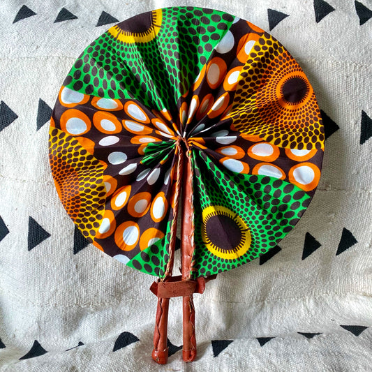 African Print Fan - Orange/Yellow /Green /Brown - House Of Nambili