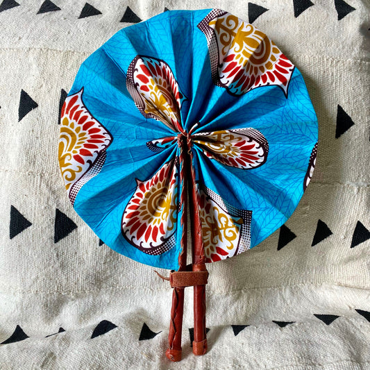 African Print Fan - Teal/Burgundy/Gold - House Of Nambili