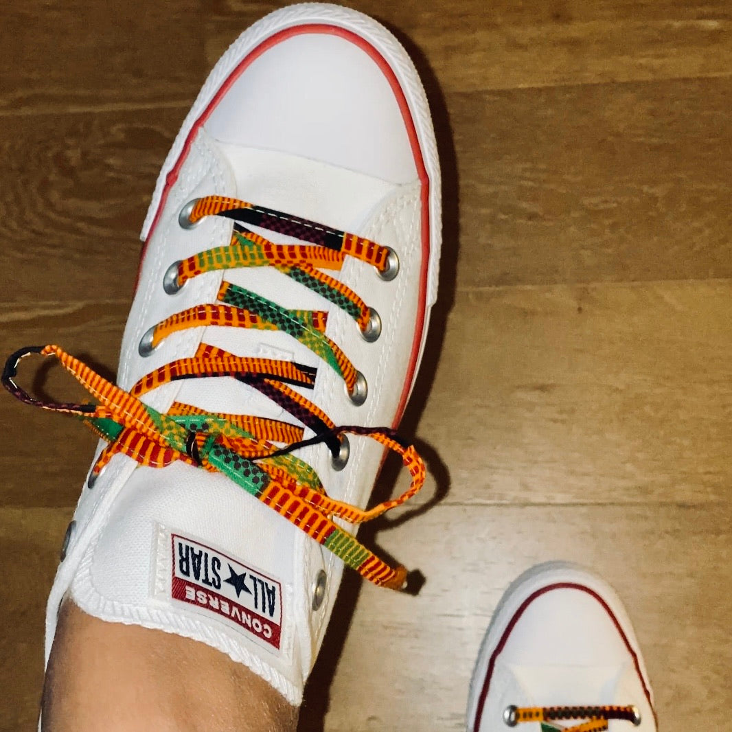 Amahle Wax Print Laces - Black/Orange/Green/Burgundy Kenté - House Of Nambili