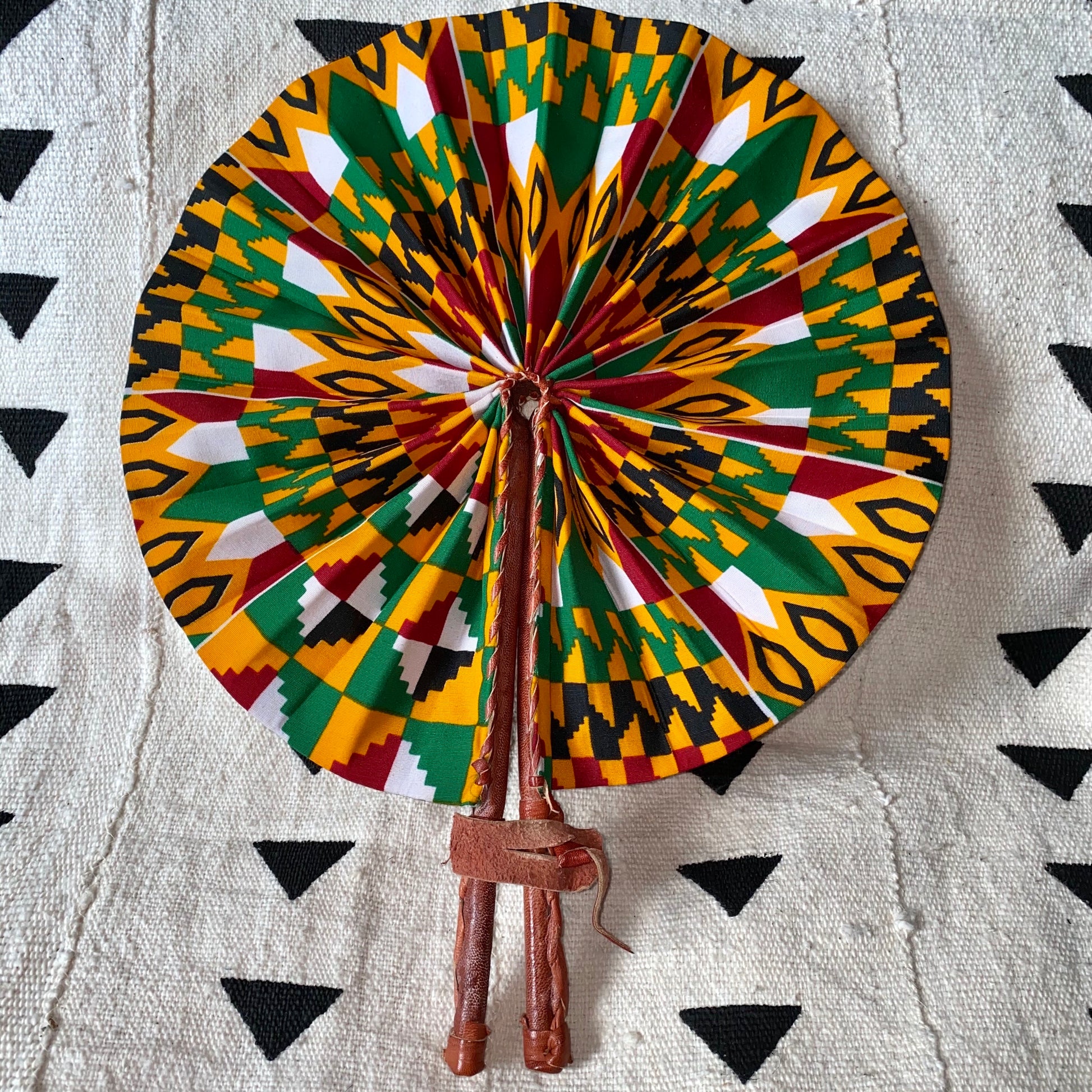 African Print Fan - Yellow/Red/Green Kenté - House Of Nambili