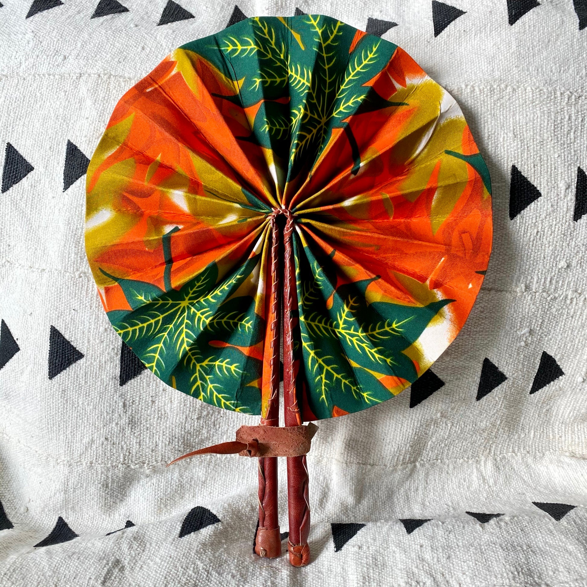 African Print Fan - Orange/Green/Yellow - House Of Nambili