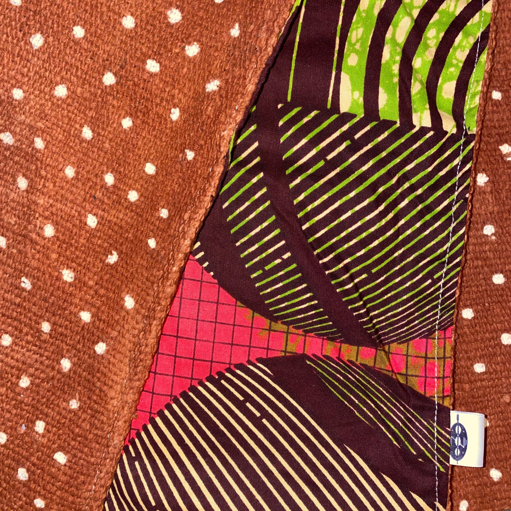 Nambili 'Isabis' Ankara Wax Print & Rust MudCloth Scarf - Rust/Cream/Orange/Brown - House Of Nambili