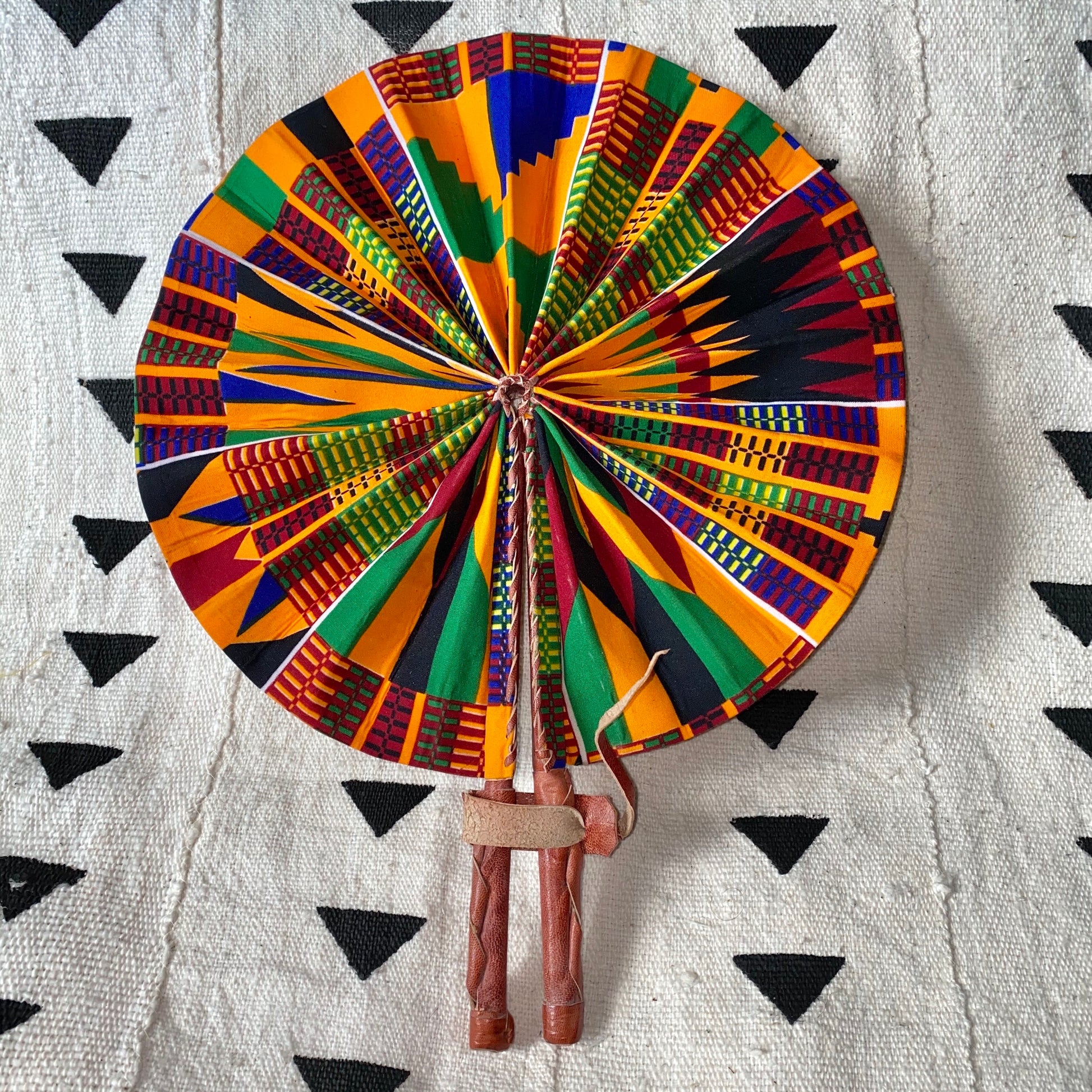 African Print Fan - Red/Yellow/Green/Cobalt Kenté - House Of Nambili