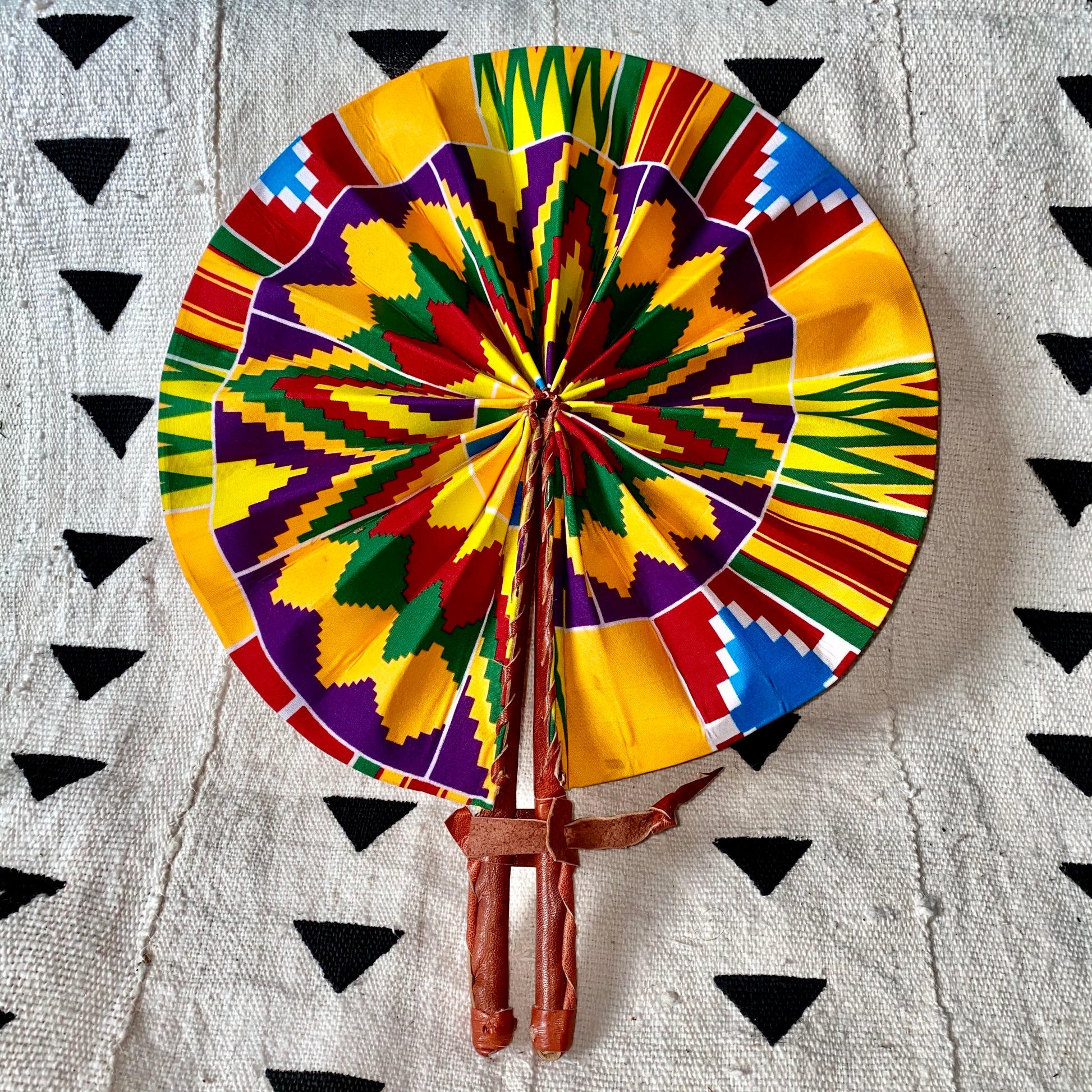 African Print Fan - Purple/Yellow/Green/Red Kenté - House Of Nambili