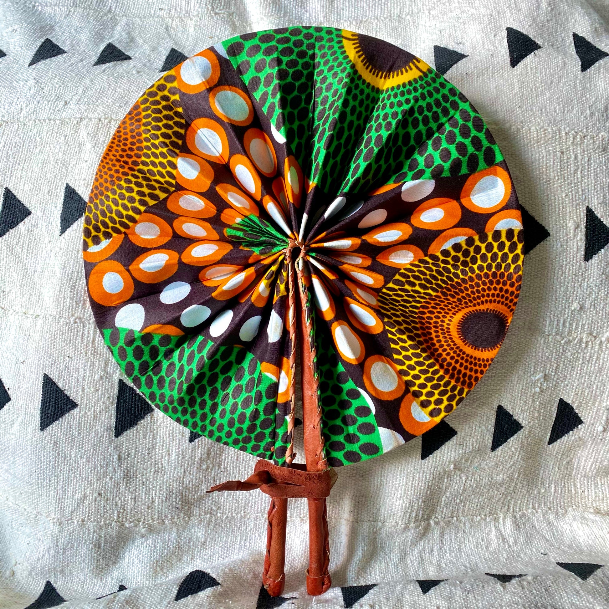 African Print Fan - Orange/Yellow /Green /Brown - House Of Nambili
