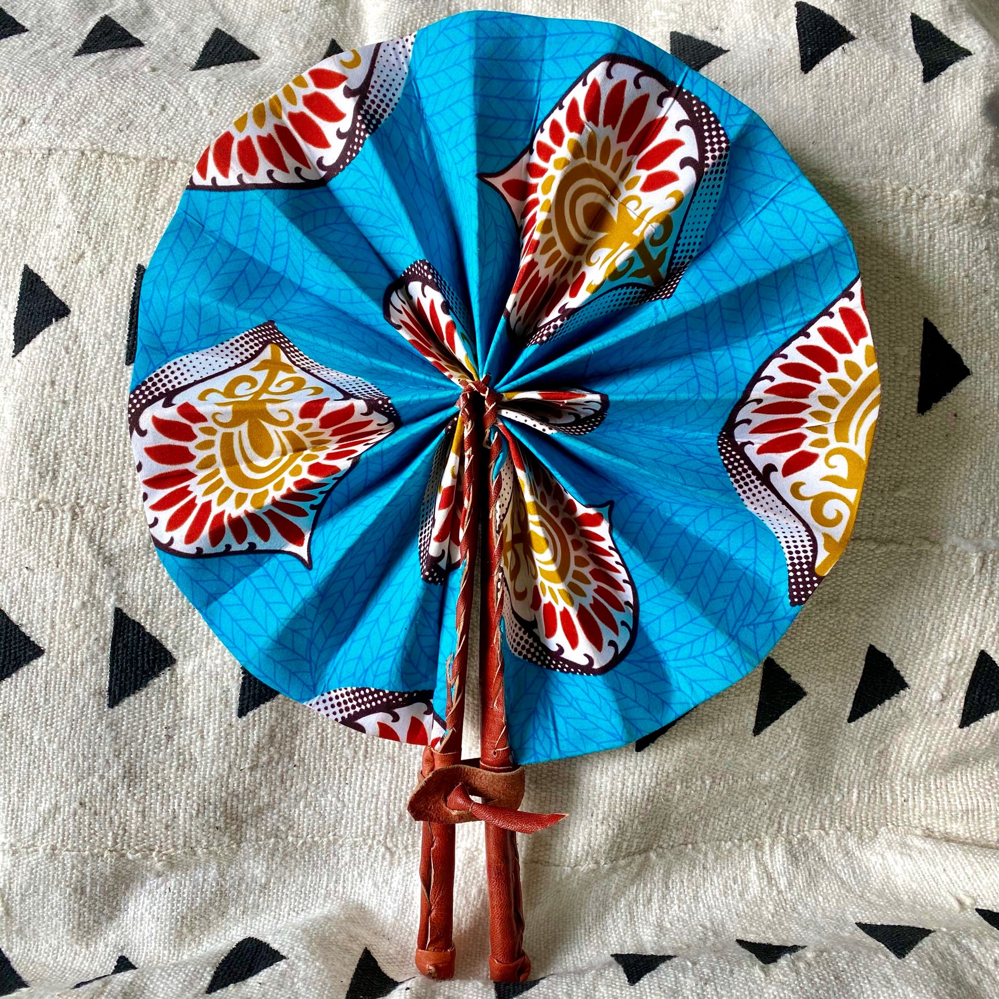 African Print Fan - Teal/Burgundy/Gold - House Of Nambili