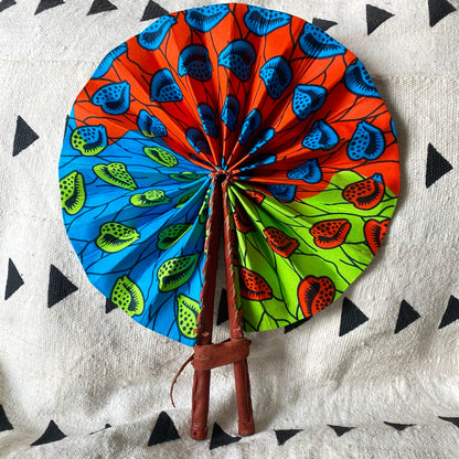African Print Fan - Teal/Orange/Lime Green - House Of Nambili