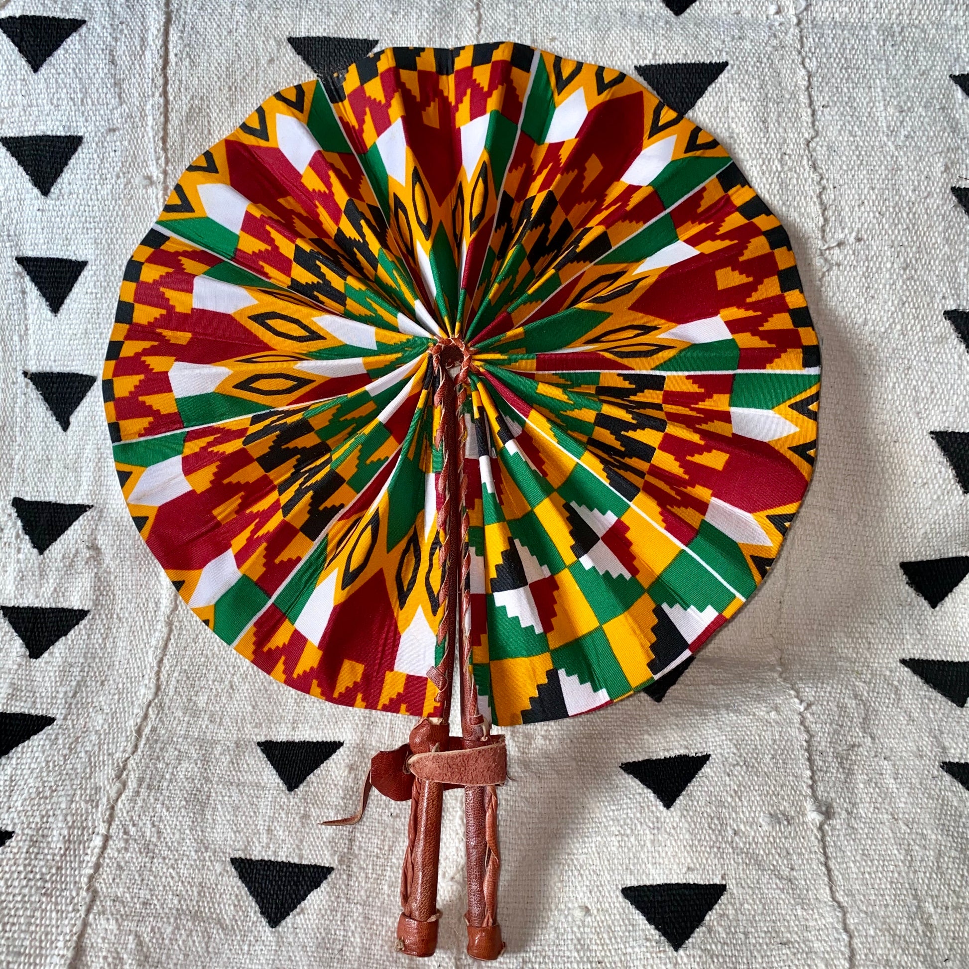 African Print Fan - Yellow/Red/Green Kenté - House Of Nambili