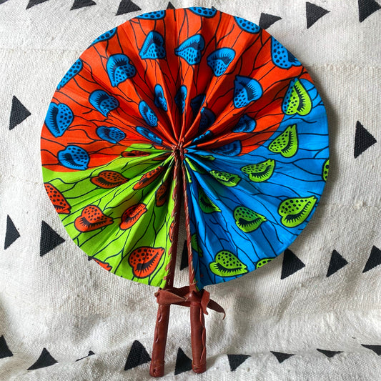 African Print Fan - Teal/Orange/Lime Green - House Of Nambili