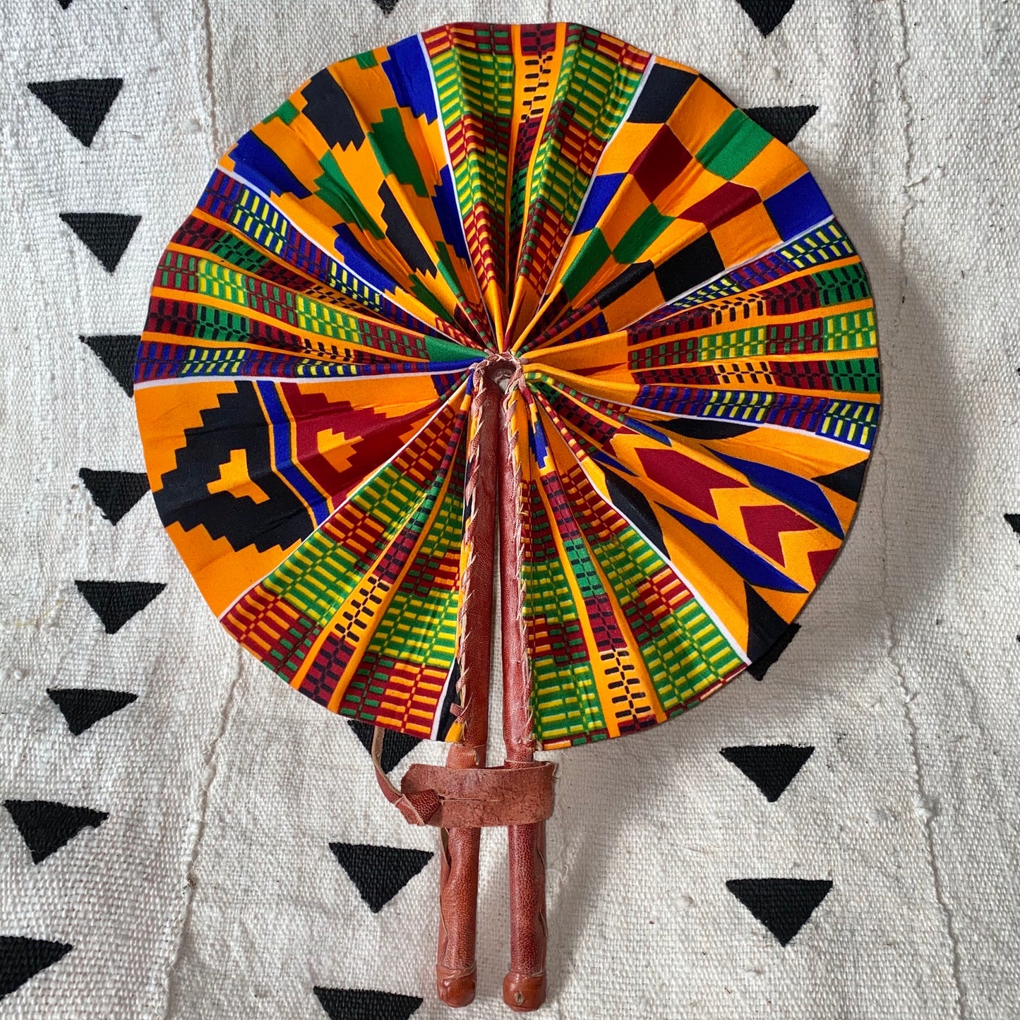 African Print Fan - Red/Yellow/Green/Cobalt Kenté - House Of Nambili