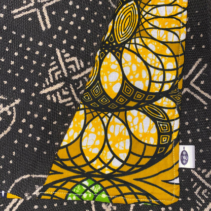 Nambili 'Isabis' Ankara Print & White on Black MudCloth Scarf - Green/Orange/Cream - House Of Nambili